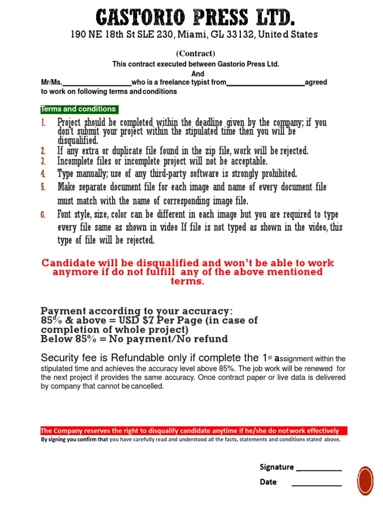 Freelance Typist Contract Terms | PDF | Career & Growth | Law