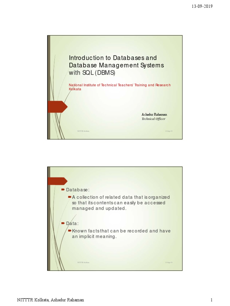 Introduction To Databases and Database Management Systems: With SQL ...