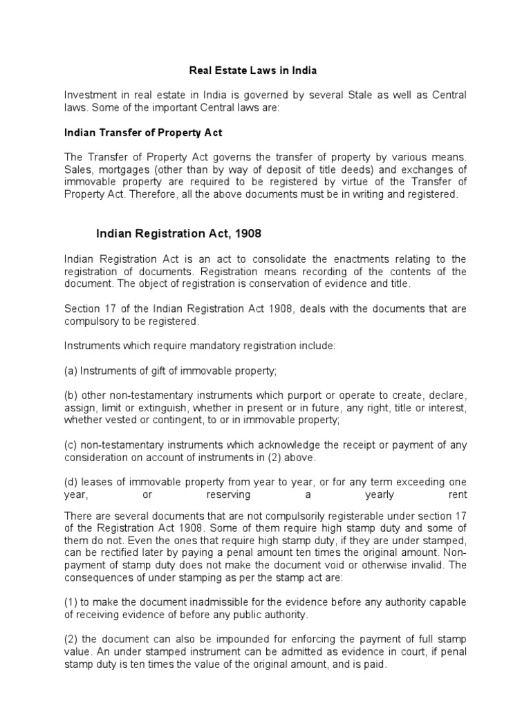 Real Estate Laws in India PDF Lease Common Law