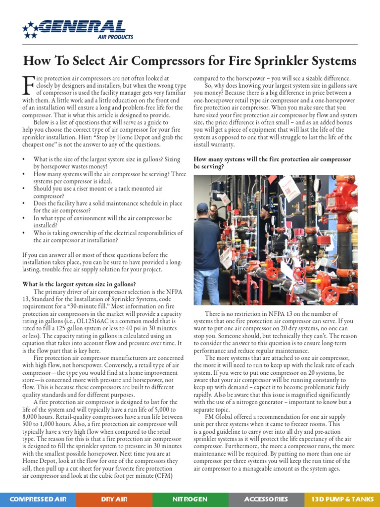Selecting Air Compressors for Sprinklers | PDF | Fire Sprinkler System ...