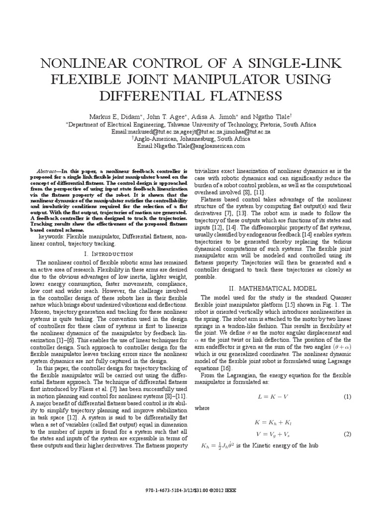 Nonlinear Control of A Single-Link Flexible Joint Manipulator Using ...