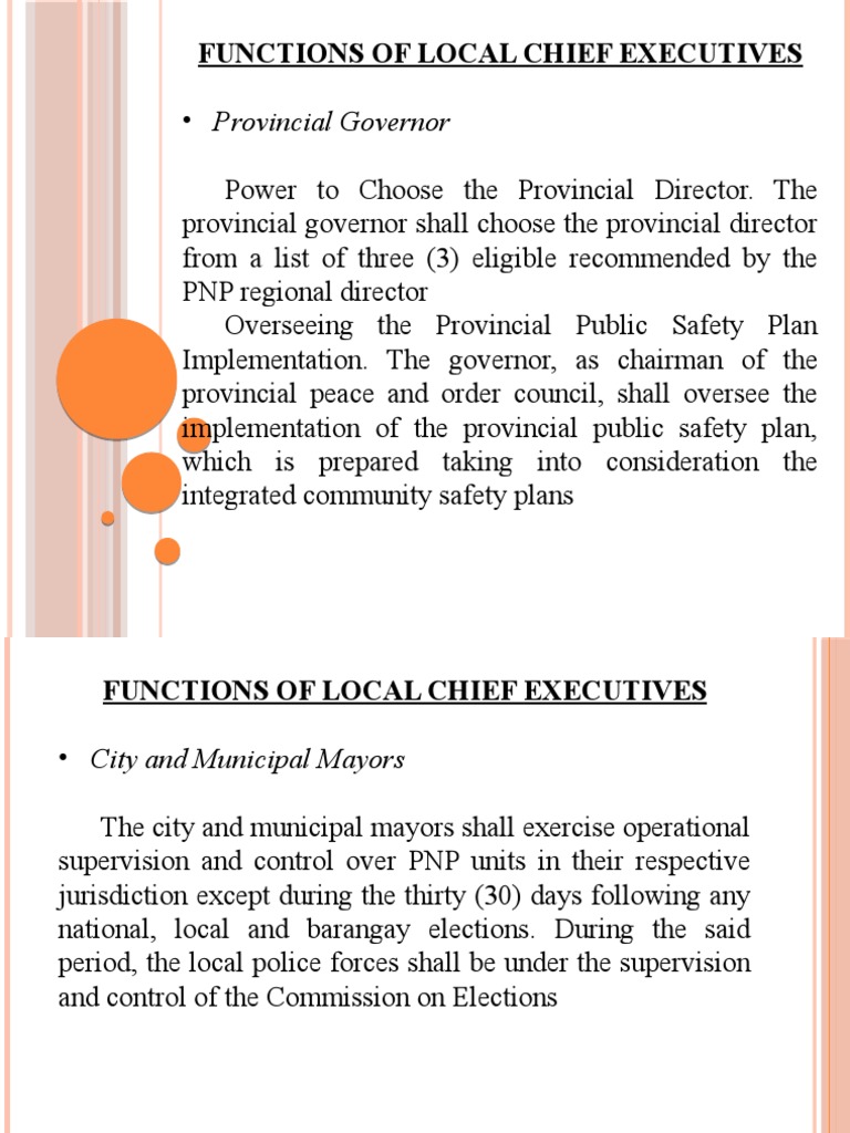 Functions of Local Chief Executives | PDF | Police | Mayor