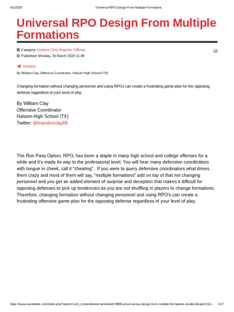 Universal RPO Design From Multiple Formations | PDF | Quarterback ...