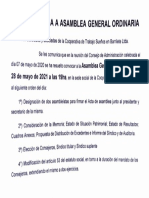 Comunicación de Convocatoria A Assmblea General Ordinaria