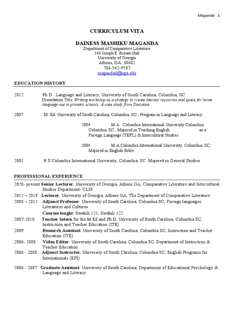 Dainess Maganda Cv-July 2021 | PDF | Swahili Language | Oral Literature