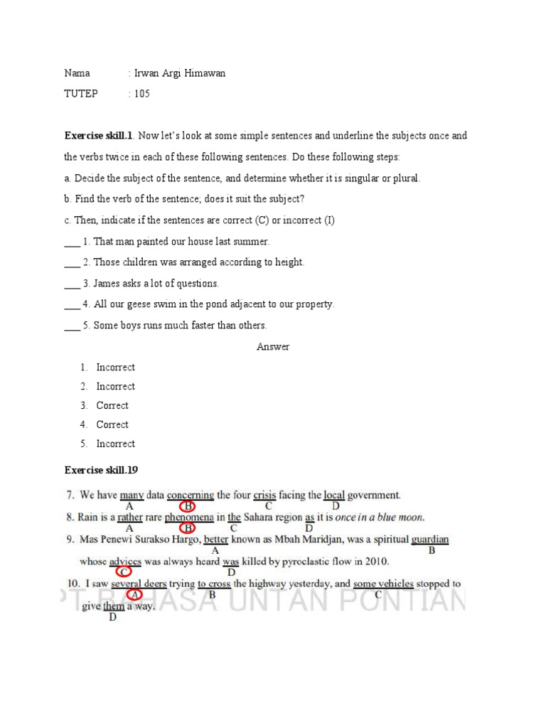 Exercise Skill 1 And 19 Answer Pdf