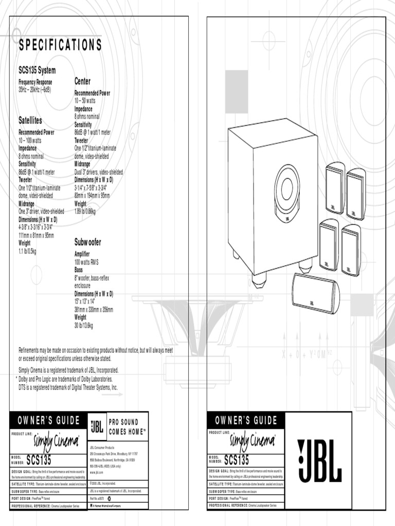 Specifications SCS135 System Center PDF Loudspeaker Ac Power