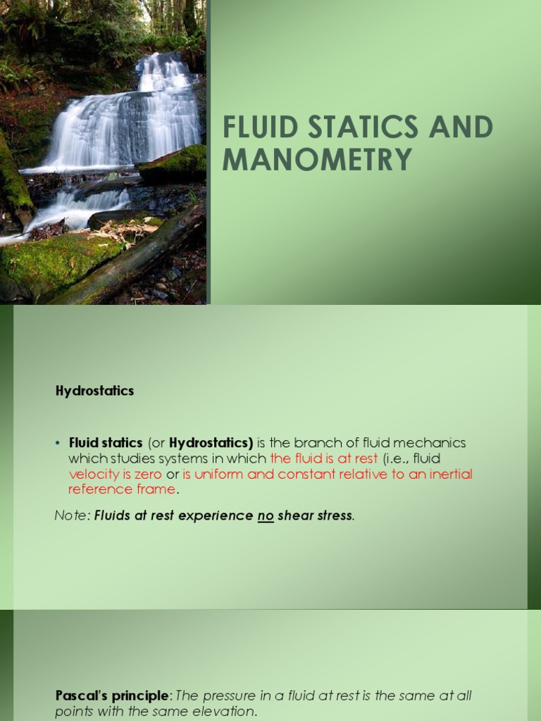 Fluid Statics for Engineers | PDF | Pressure Measurement | Pressure