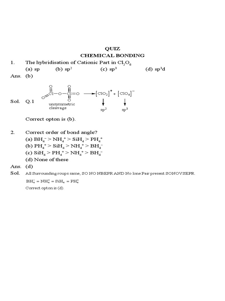 Chemical Bonding Quiz Hybridization, Bond Angles, Molecular Geometries