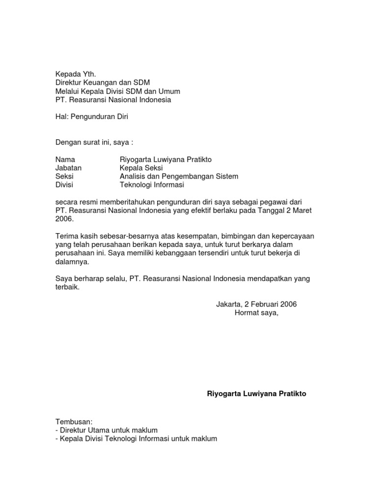 Contoh Surat Pengunduran Diri Sebagai Direktur Utama - Bagi Contoh Surat