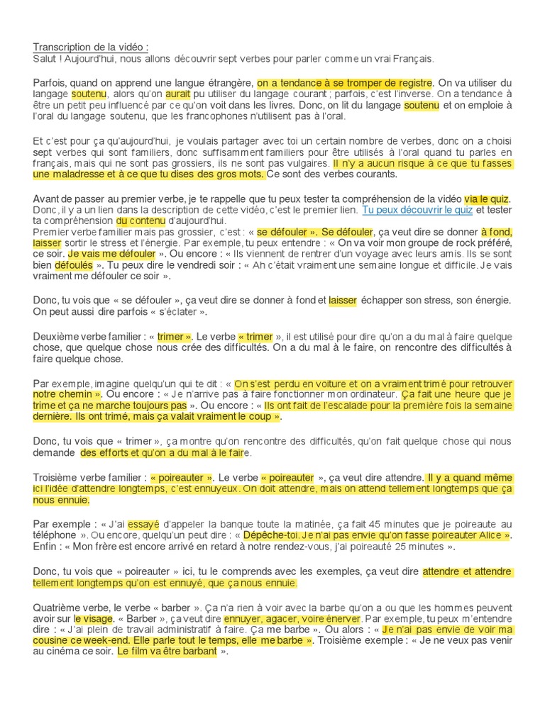7 Verbes Familiers | PDF | Verbe | Langues
