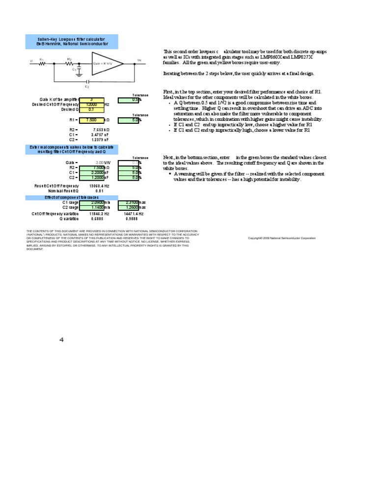 National Amplifier LPF Calculator PDF Low Pass Filter Operational