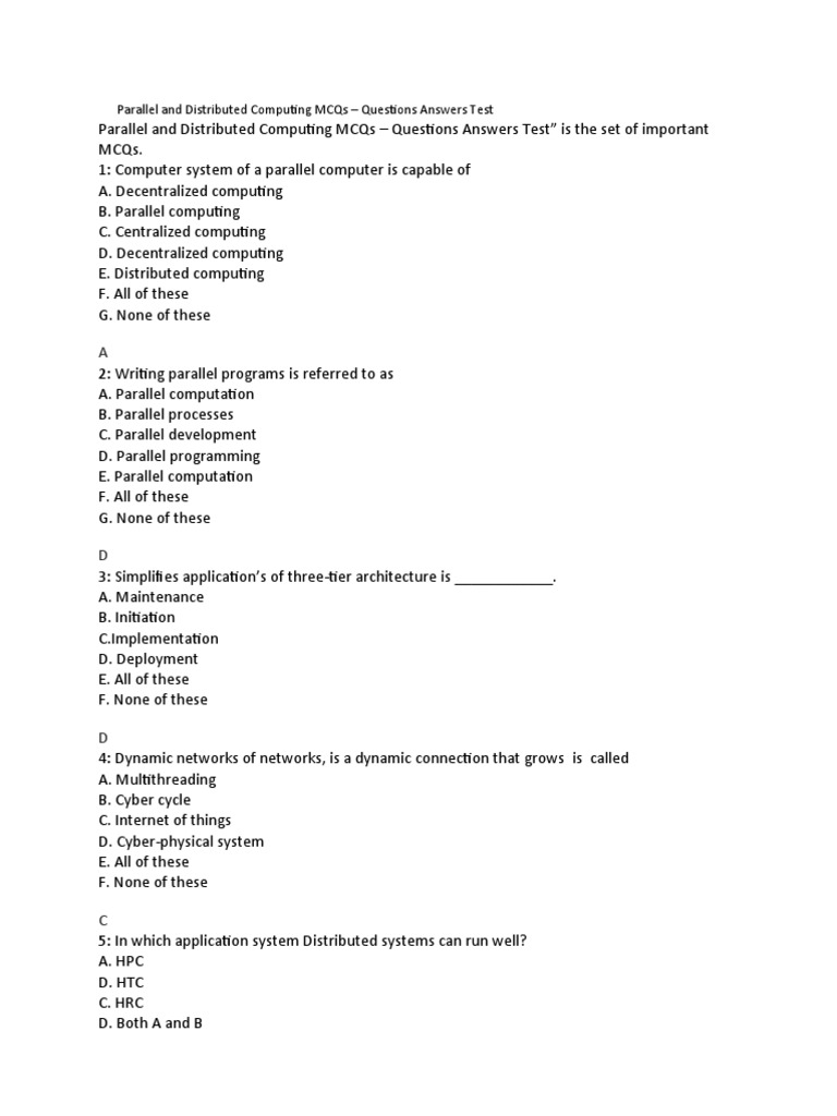 Parallel and Distributed Computing MCQs | PDF | Parallel Computing ...