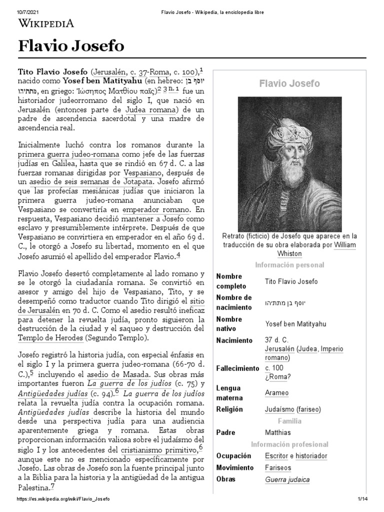 Datos Biográficos de Flavio Josefo | PDF | Josefo | Judios y judaísmo