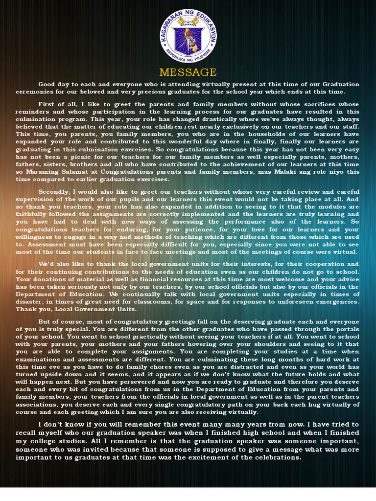 Graduation Speech for Blended Learning Class | PDF | Teachers | Science