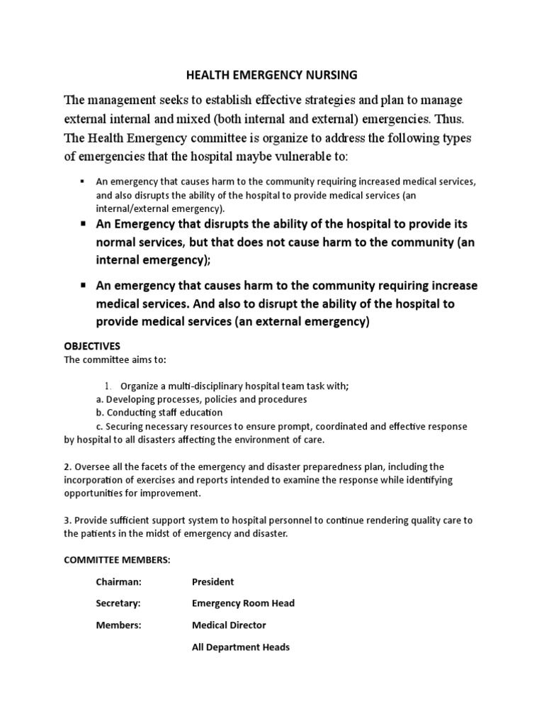 Health Emergency Nursing | PDF | Emergency | Hospital