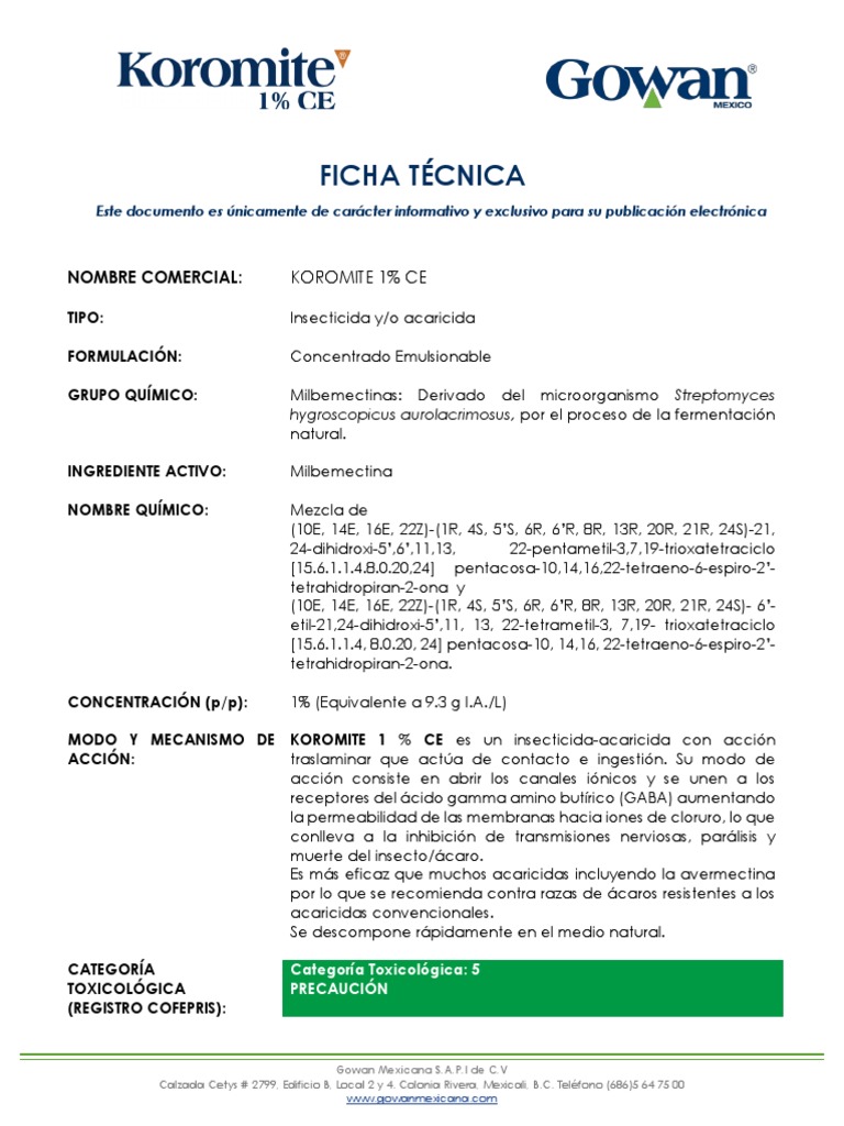 Koromite 1% CE: Un insecticida y acaricida de amplio espectro para el ...