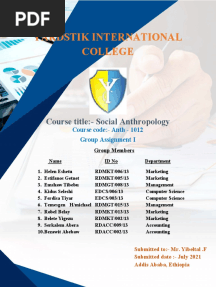Social Anthropology Group Assignment