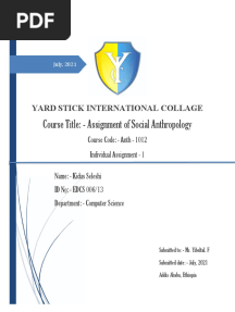 Course Title: - Assignment of Social Anthropology: Yard Stick International Collage
