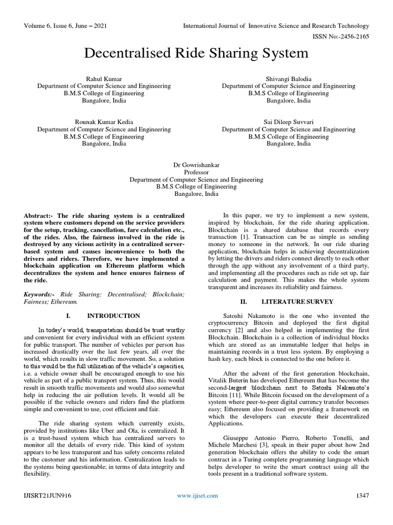 Decentralized Ride Sharing via Blockchain | PDF | Computer Science ...