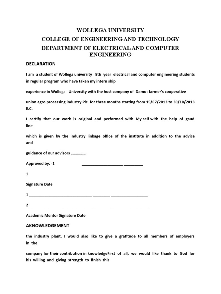 Wollega University College of Engineering and Technology Department of ...