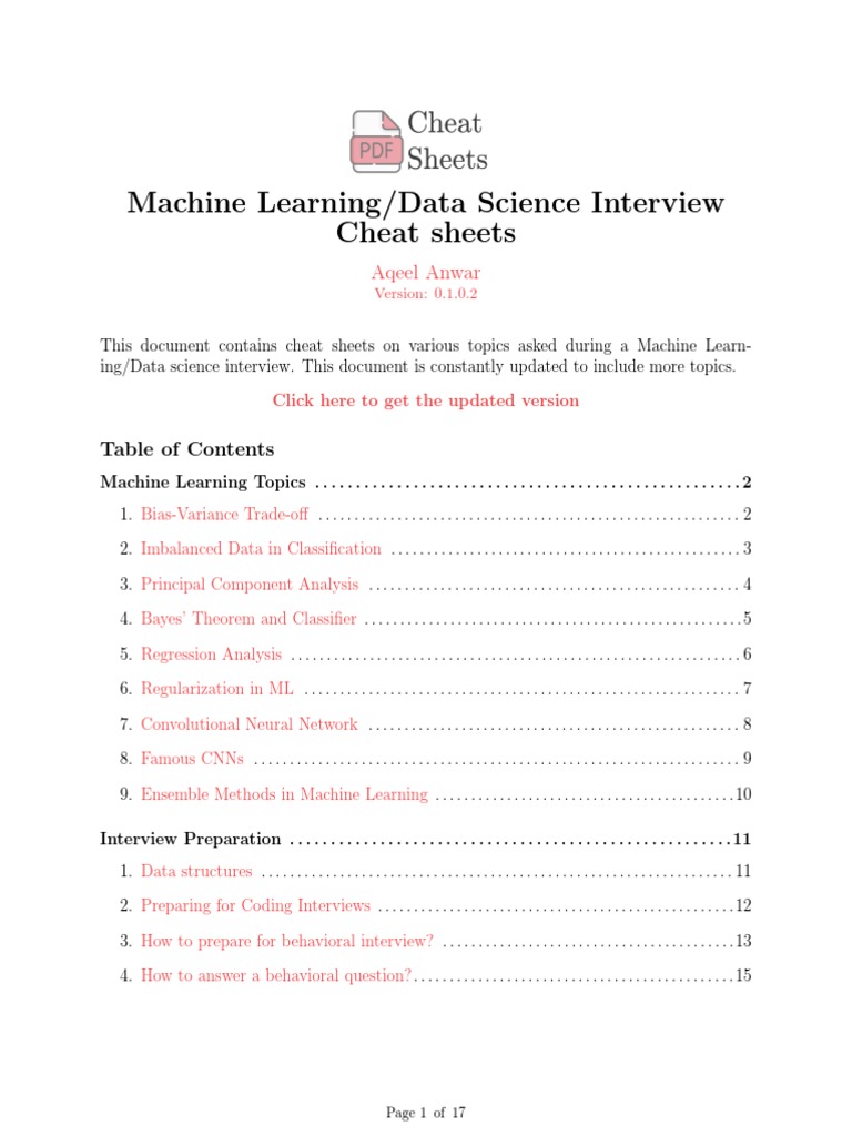 Machine Learning Interview Cheat Sheet | PDF | Queue (Abstract Data ...