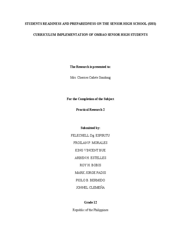Senior High School Readiness Study | PDF | Educational Stages | Teachers