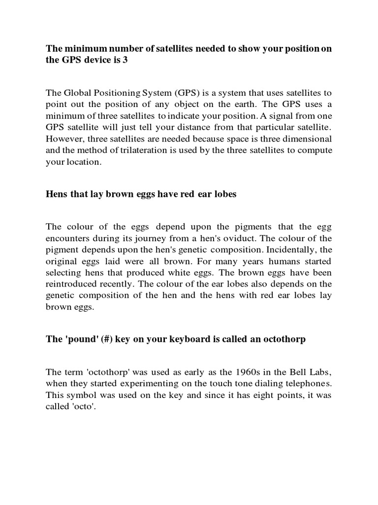 GPS Satellites, Egg Colors, and Octothorp | PDF