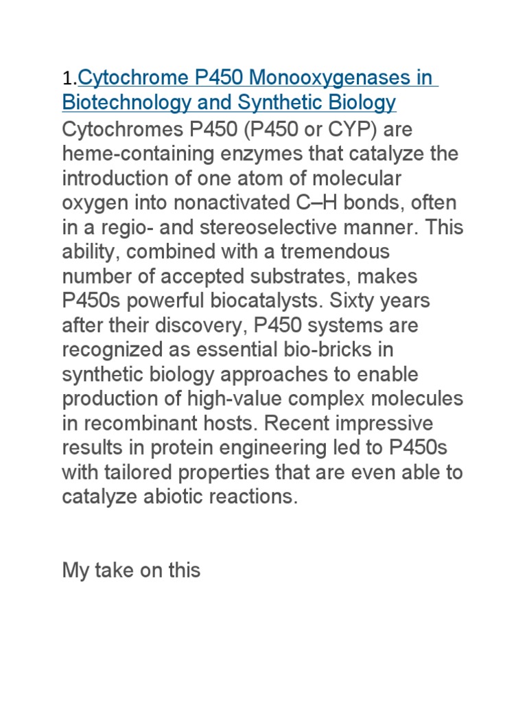 Cytochrome P450 Monooxygenases in Biotechnology and Synthetic Biology ...