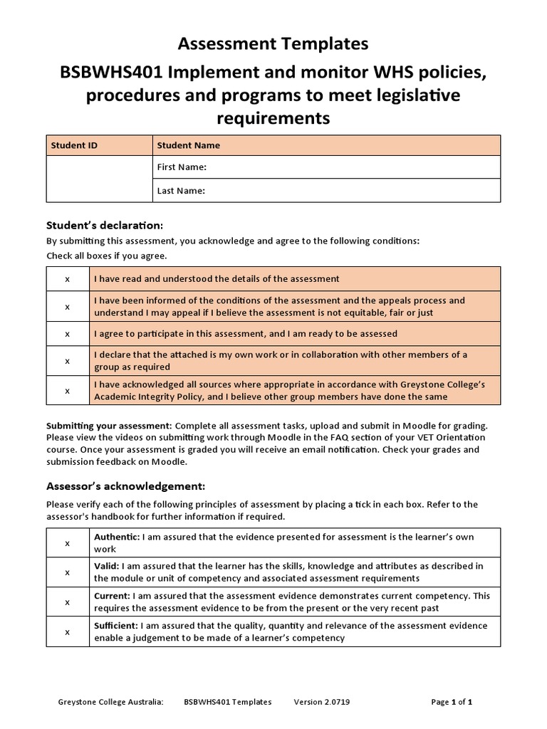 WHS Assessment Templates Guide | PDF