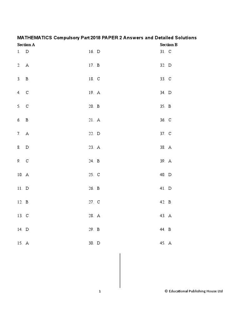 MATHEMATICS Compulsory Part 2018 PAPER 2 Answers and Detailed Solutions ...