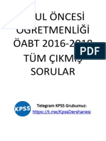 Okul Öncesi Öğretmenliği ÖABT 2016-2018 Tüm Çikmiş Sorular