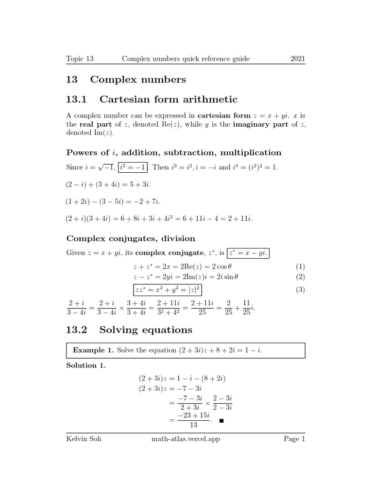 Complex Numbers Reference Guide | PDF | Complex Number | Factorization