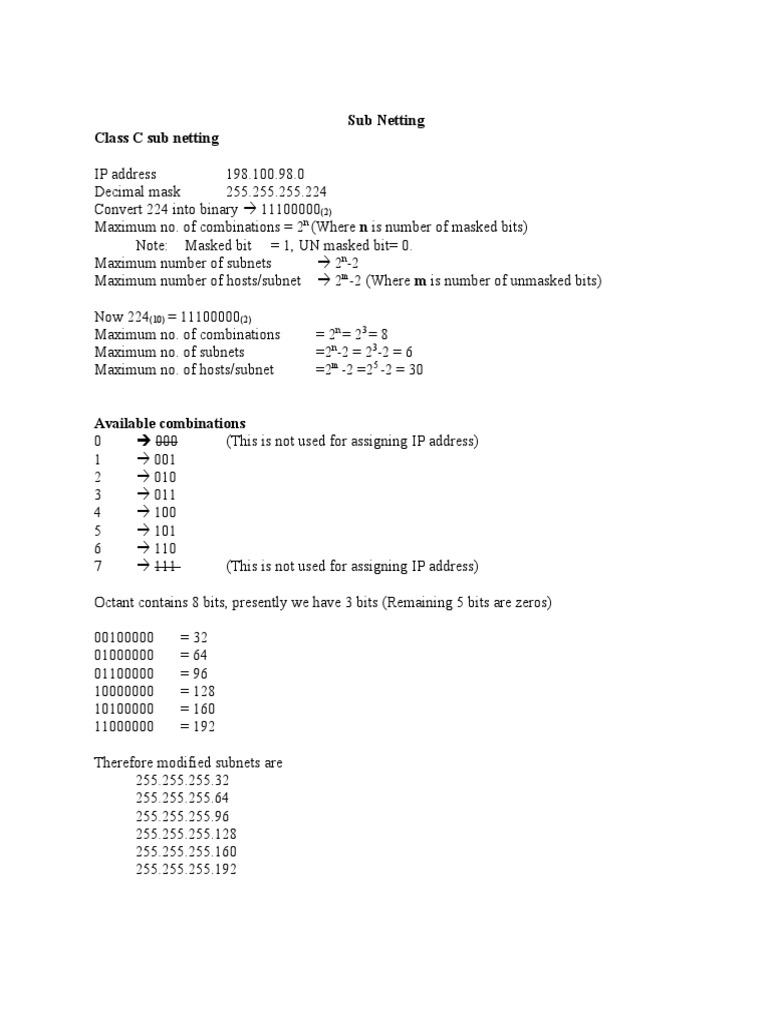 Sub Netting Class C Sub Netting | PDF | Networking Standards | Internet ...