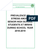 Prevalence of Stress Among Senior High School Students at Iminhs During School Year 2018-2019