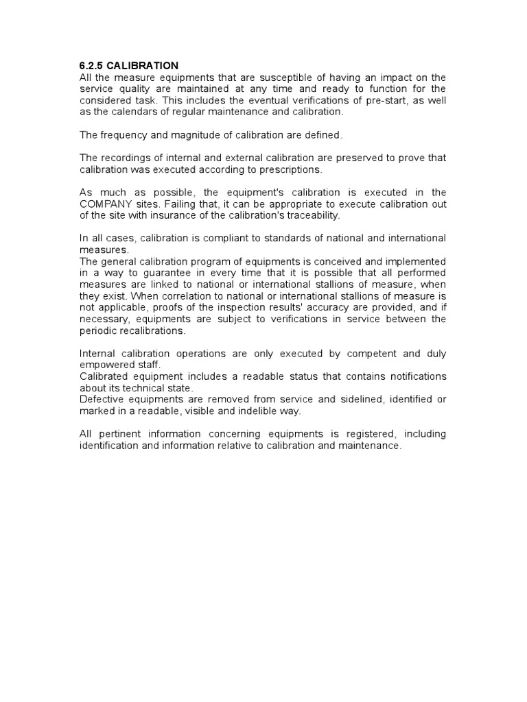 Equipment Calibration Procedure Overview | PDF