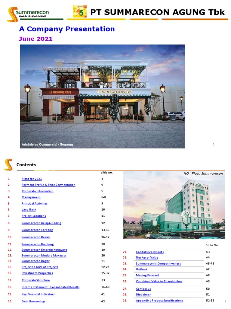 Summarecon Agung Company Overview 2021 | PDF | Indonesian Rupiah ...