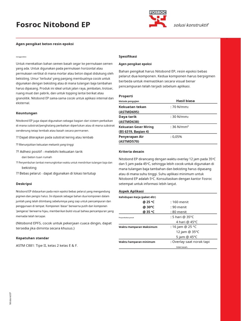 Nitobond EP: Agen Pengikat Beton Epoksi | PDF