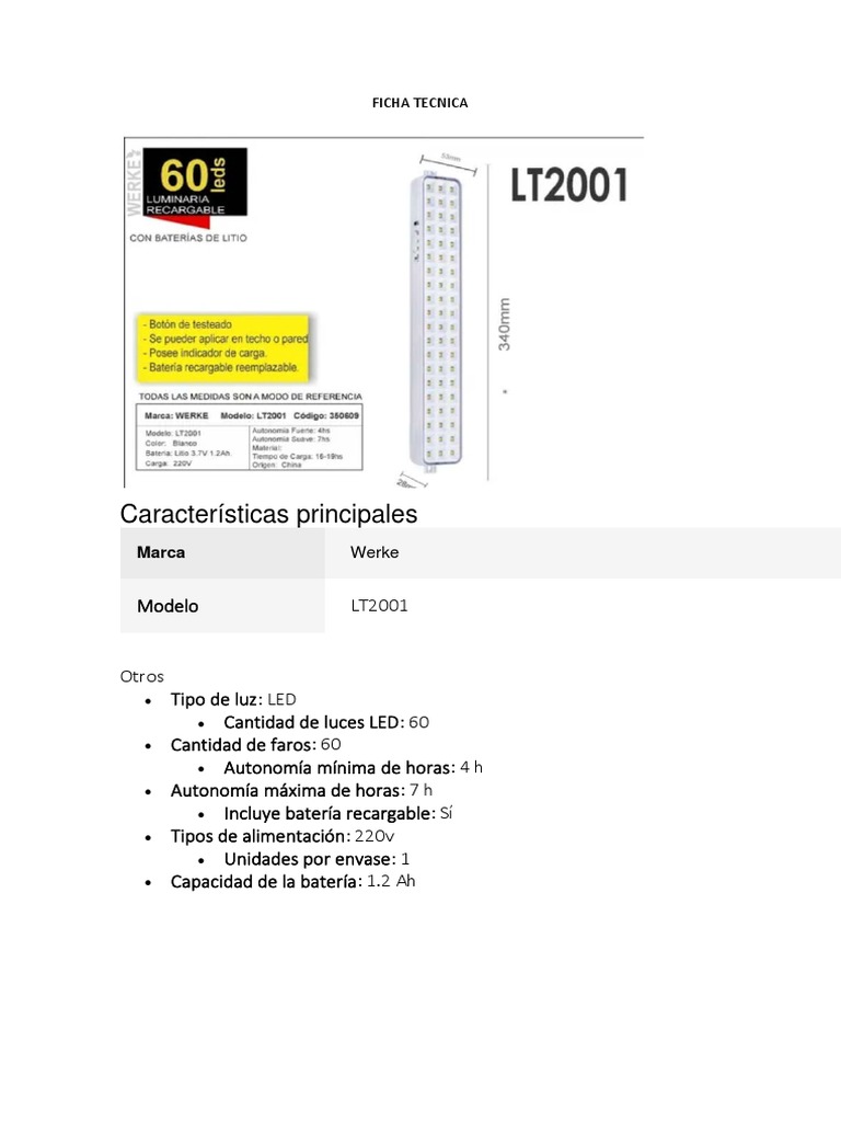 Ficha Tecnica de Lampara de Emergencia PDF