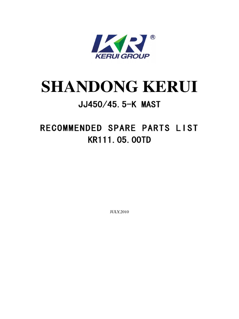 JJ450/45.5-K Mast Spare Parts List | PDF