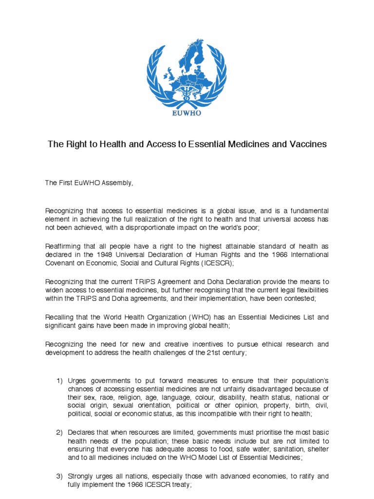 The Right To Health and Access To Essential Medicines and Vaccines ...
