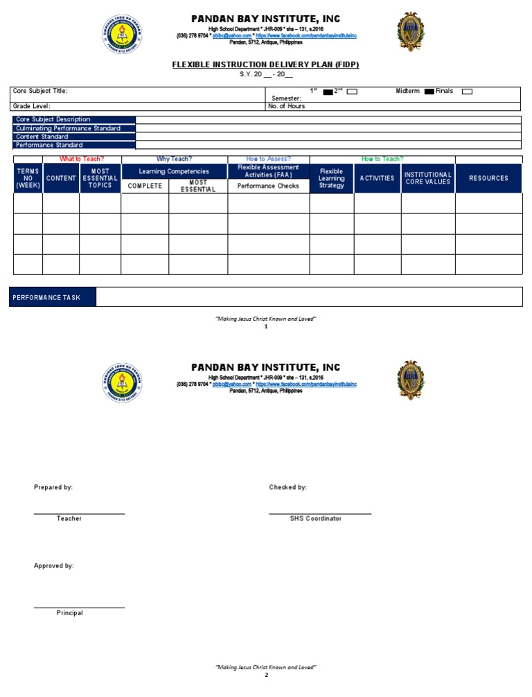 Pandan Bay Institute, Inc: Flexible Instruction Delivery Plan (Fidp ...