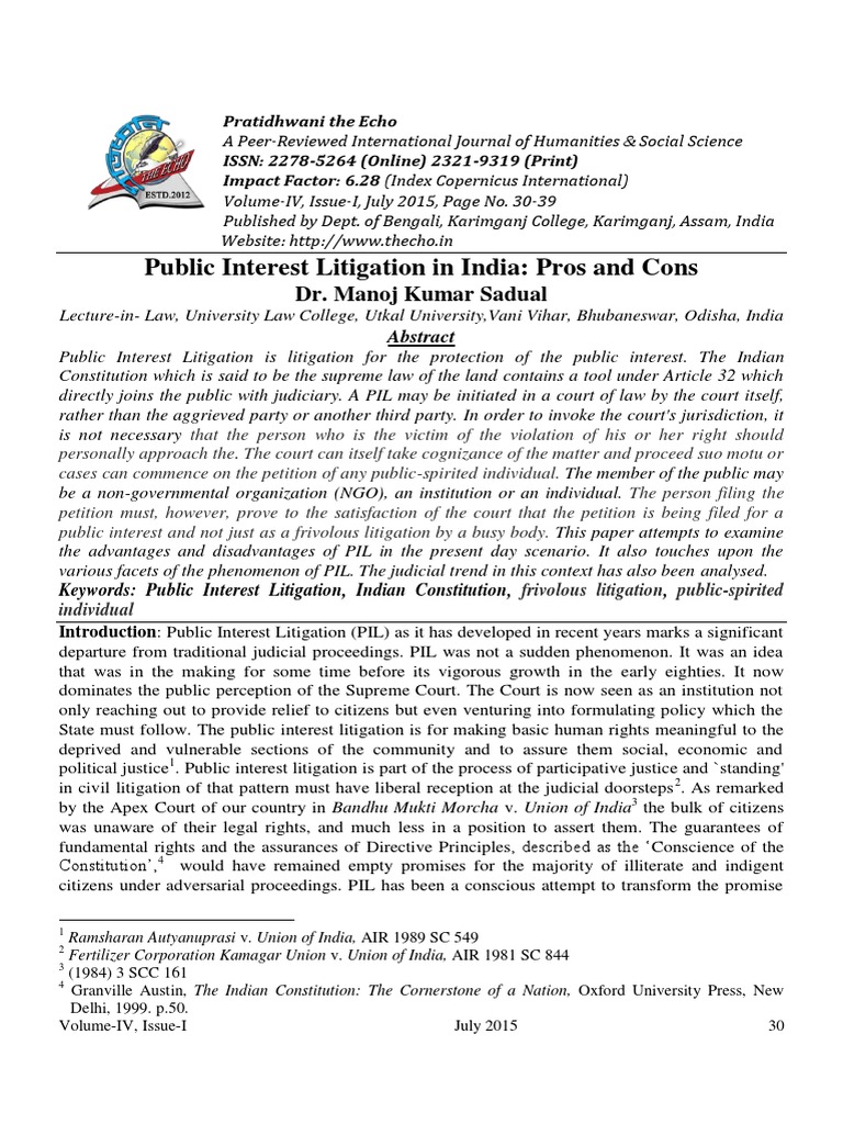 Public Interest Litigation in India: Overview | PDF | Supreme Court Of ...