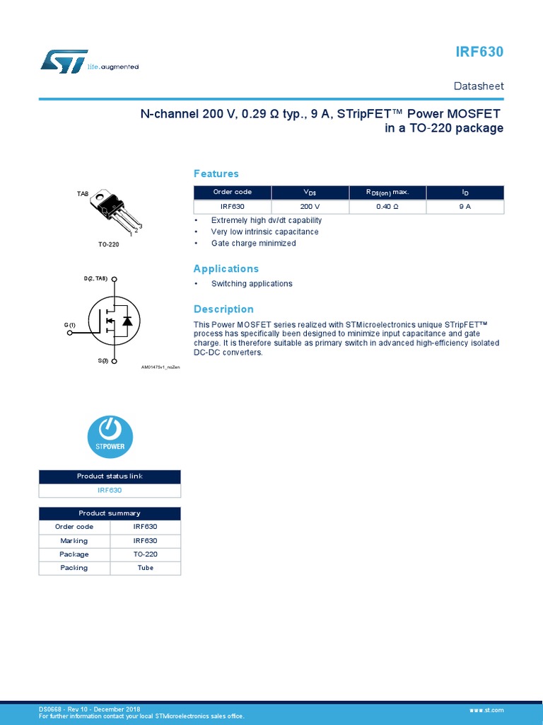 Irf630 Mosfet | PDF | Field Effect Transistor | Mosfet