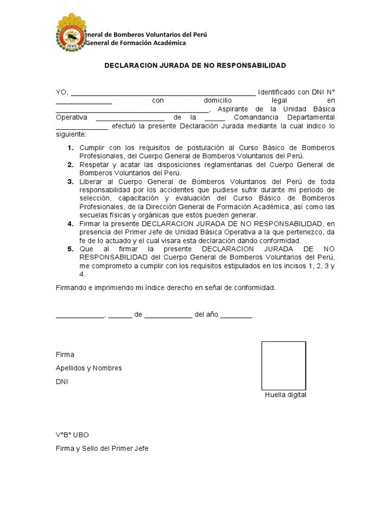 CBBP 4 Declaracion Jurada de No Responsabilidad | PDF
