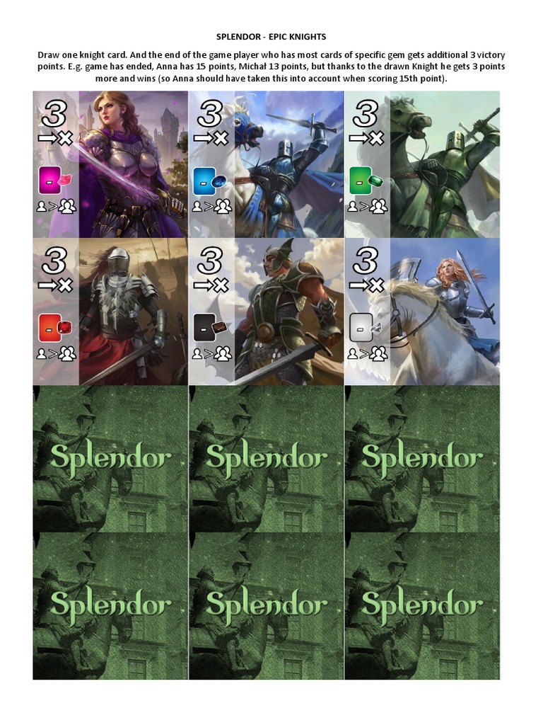 SPLENDOR Epic Knights Extension | PDF