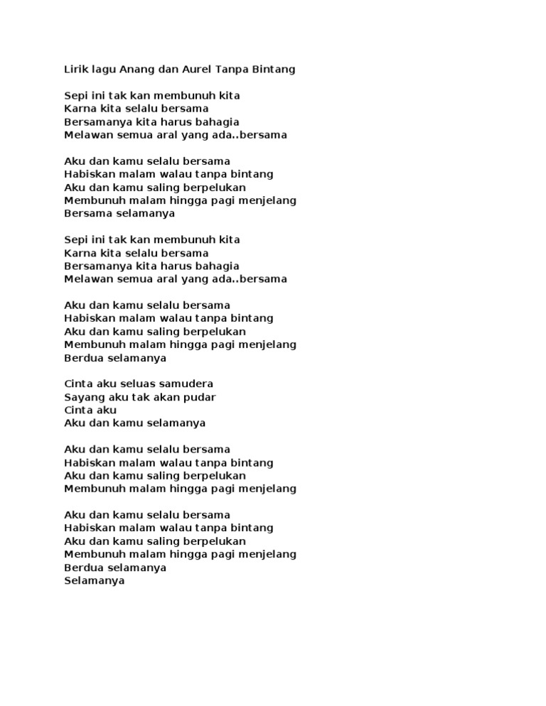 Lirik Lagu Anang Dan Aurel Tanpa Bintang