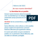 Tema: ¿Dónde Nace Nuestra Identidad?: Quito, 25 de Febrero Del 2021