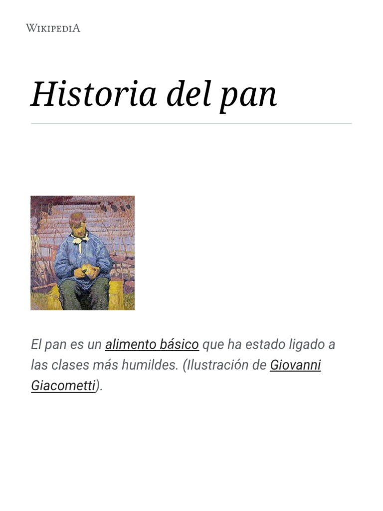 Historia Del Pan - Wikipedia, La Enciclopedia Libre | PDF | Panadería ...