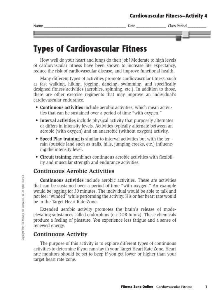 Cardiovascular Fitness Activity Mi PDF Physical Fitness Aerobic